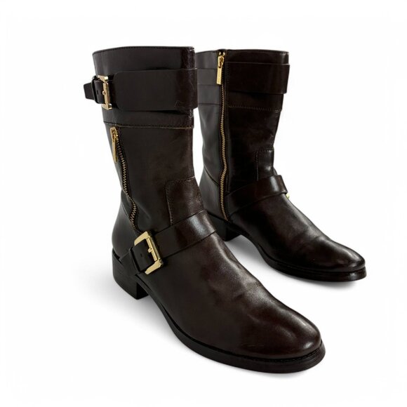 Michael Kors Gansevoort Dark Brown Mid Calf Boot 9.5 with gold-tone hardware - Picture 2 of 15